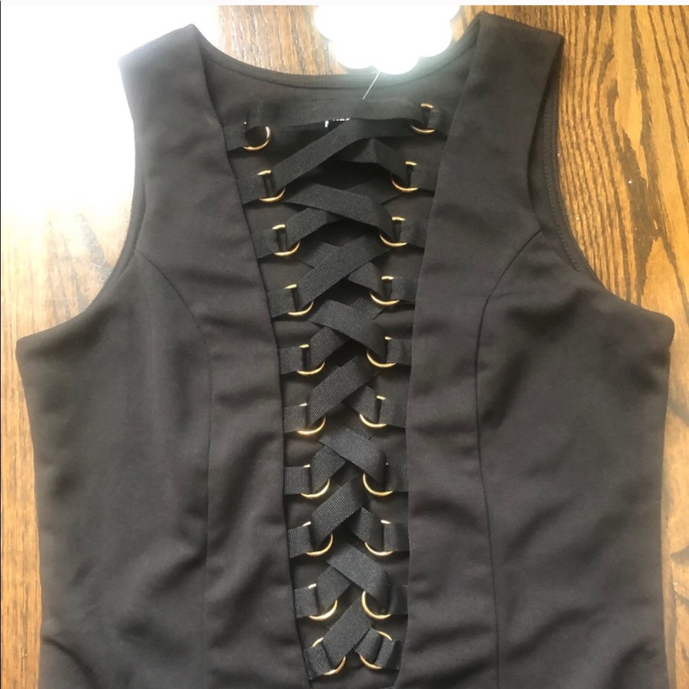 NWT NUDE Black Leotard with Lace and Gold Hardware